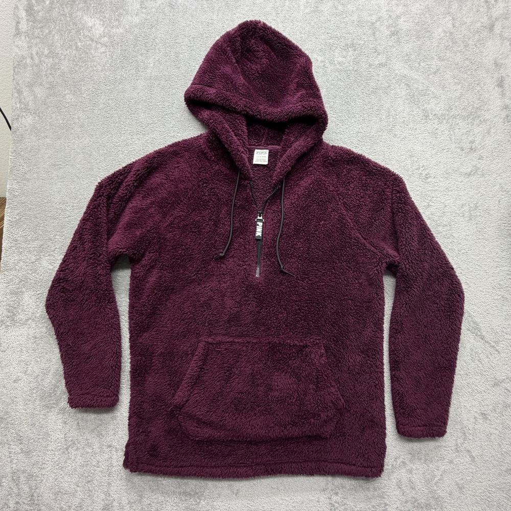 PINK Victoria's Secret Hoodie Womens S Purple 1/4 Zip‎ Pullover Sherpa Fleece